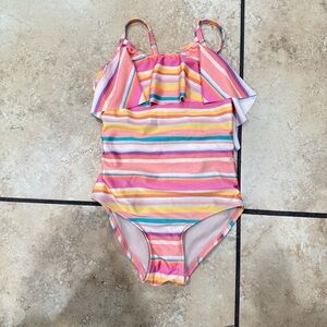 Tea Collection Stripped Ruffle Bathing Suit Swimsuit One Piece Girls Size 6